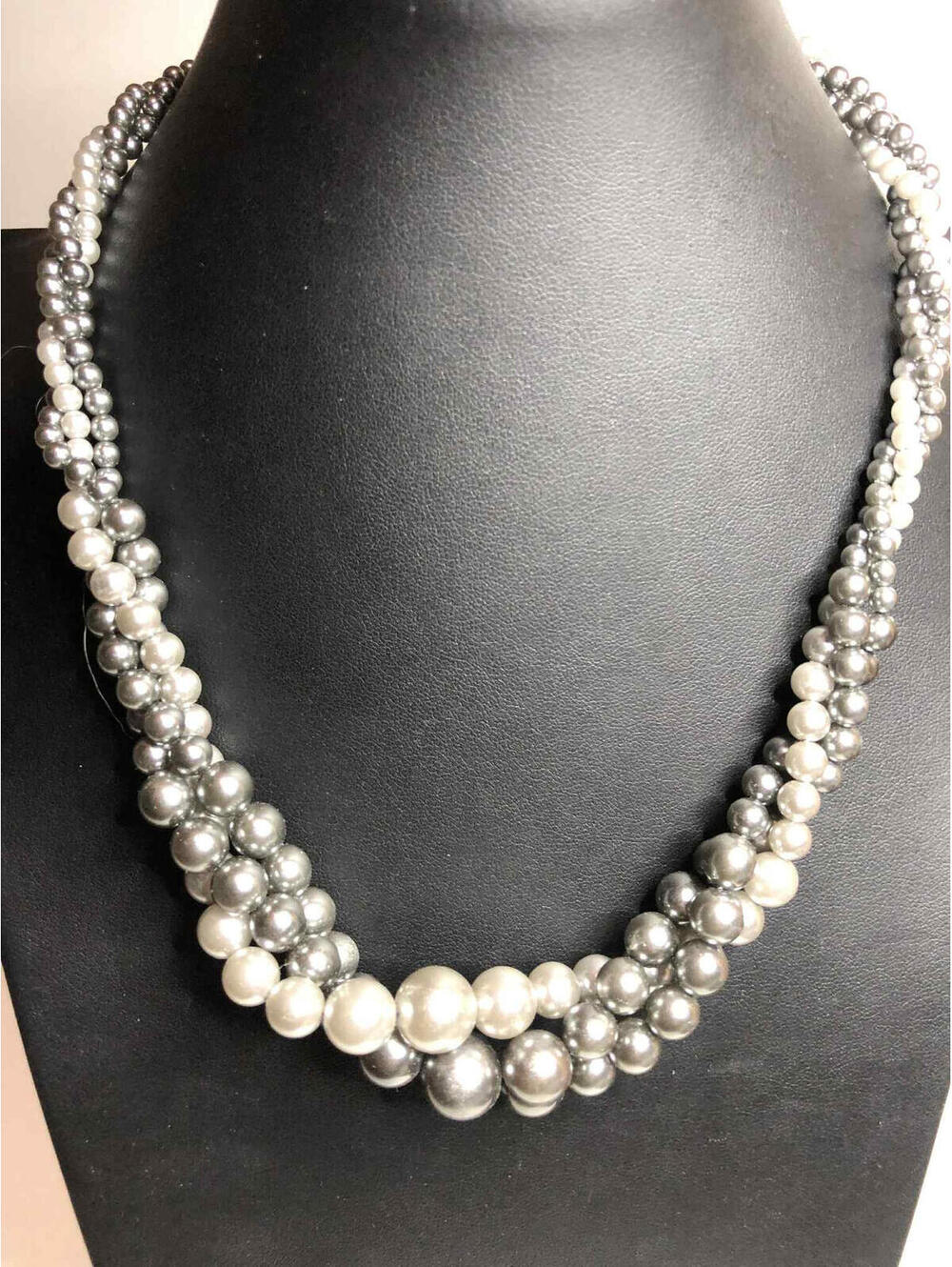 5365 Roman RMN Simulated Pearl Twisted Multi Strand Necklace GREY /SILVER 18-20"